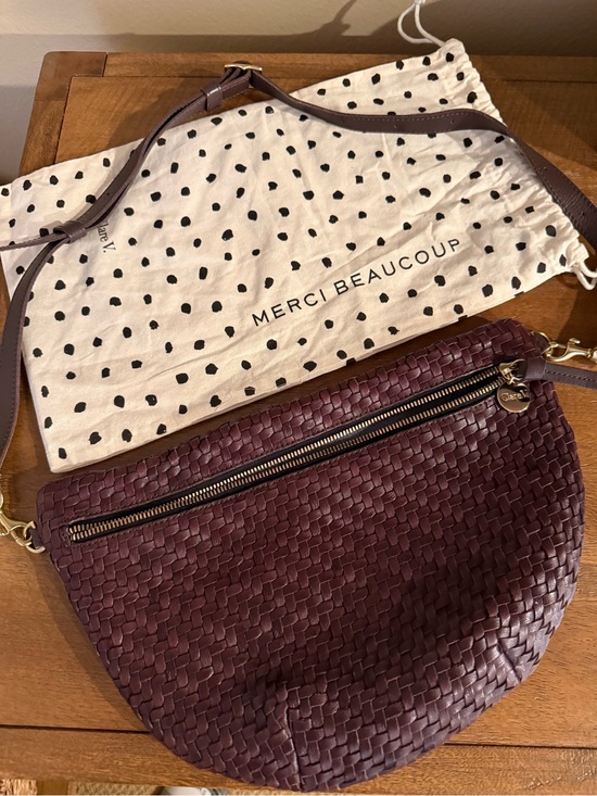 Clare V. Handbags - Clare V Woven Leather Grande Fanny Crossbody Bag in Plum Dark Purple EUC
